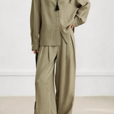 Casual Minimalist Two-Piece Set: Linen Cotton Shirt & Trousers