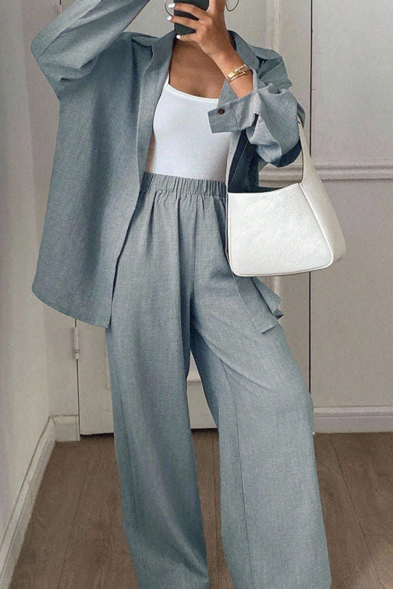 Casual Minimalist Two-Piece Set: Linen Cotton Shirt & Trousers