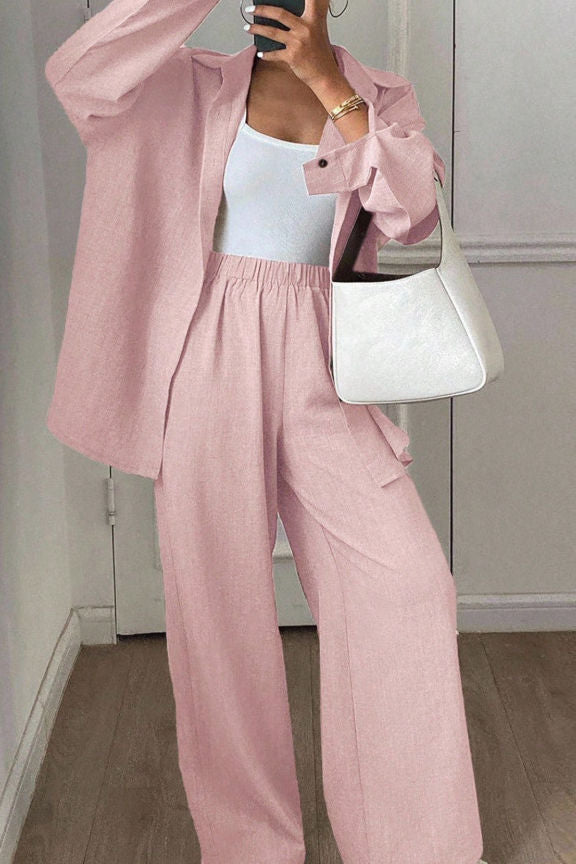 Casual Minimalist Two-Piece Set: Linen Cotton Shirt & Trousers