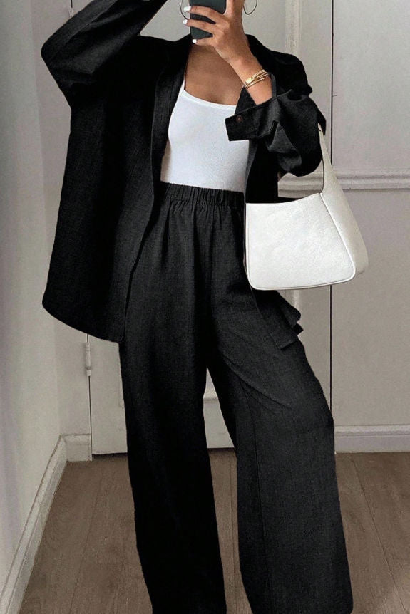 Casual Minimalist Two-Piece Set: Linen Cotton Shirt & Trousers