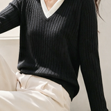 Casual Color-Block Spliced Ribbed Knit Top