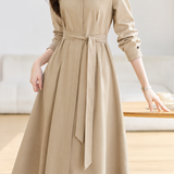 Elegant Lapel Concealed Placket Tie Waist Dress