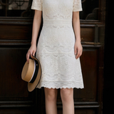 Elegant Dating Waist-Cinched Short-Sleeve Knit Dress