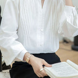 French Elegant Ruffle Collar Accordion Pleat Long Sleeve Blouse