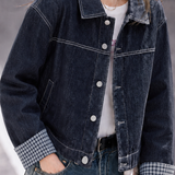 Casual Lapel Button-Down Denim Jacket With Spliced Cuffs
