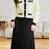 Exquisite Commuter Color-Block Fake Two-Piece Long Sleeve Dress