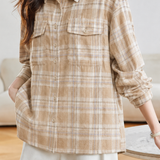 Casual Flannel Plaid Shirt With Flap Patch Pockets