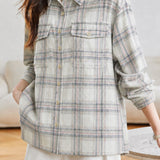 Casual Flannel Plaid Shirt With Flap Patch Pockets
