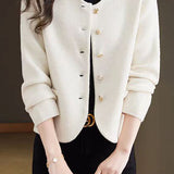 Elegant Crew Neck Knit Coat With Special-Shaped Buttons