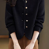 Elegant Crew Neck Knit Coat With Special-Shaped Buttons
