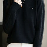 Casual Knit Top With Beads, Rhinestones, Horizontal Arrow Shadow Jacquard