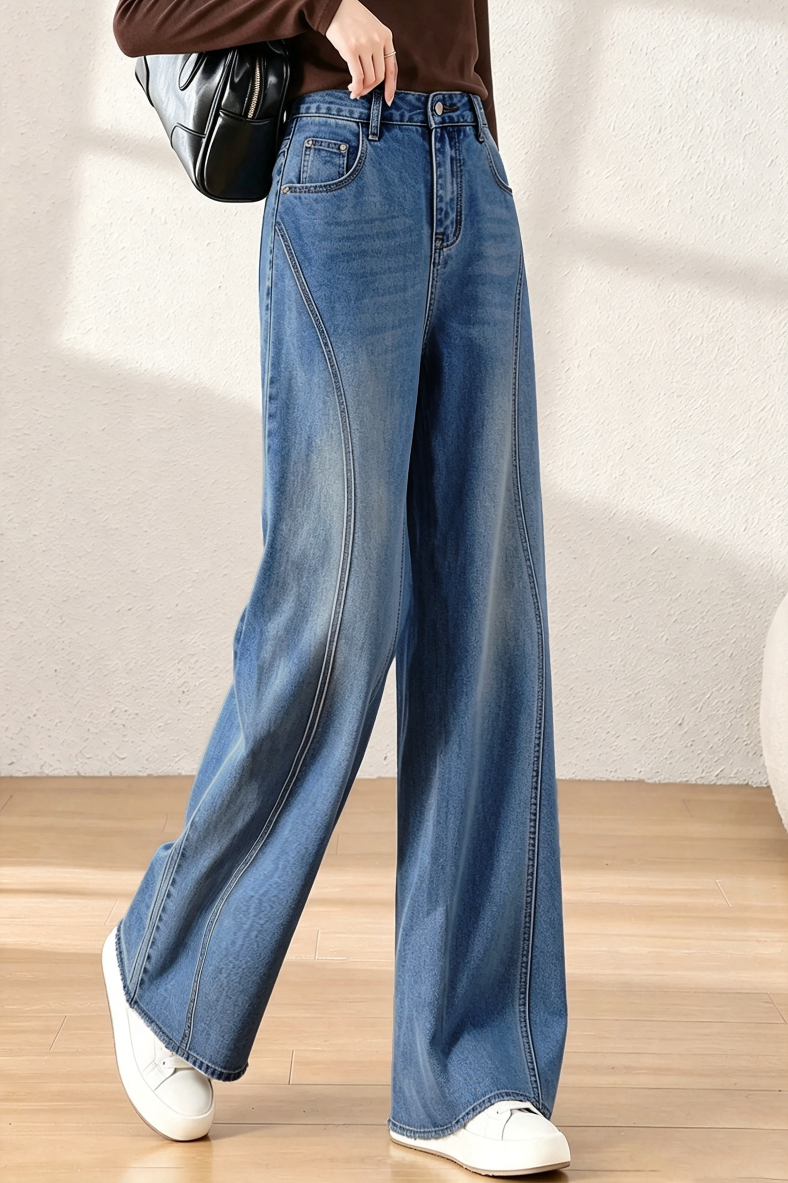 Vintage Commuter High Waist Curved Topstitch Straight Leg Jeans