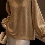 Vintage Shadow Jacquard Blouse With Teardrop Buttons & Lantern Sleeves