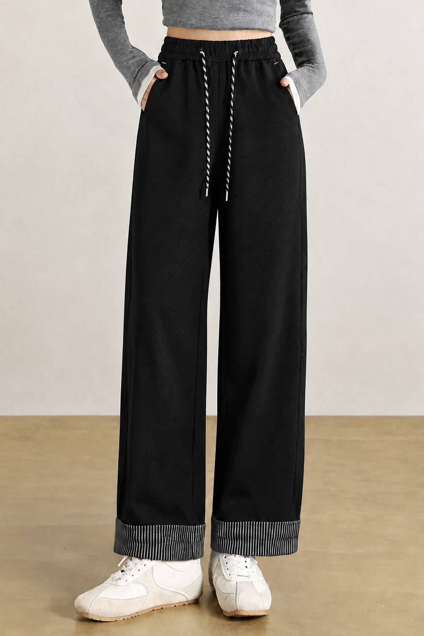 Casual Striped Spliced Elastic Drawstring Trousers