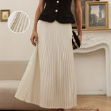 Elegant Color-Block Pleated Blouse & Midi Skirt Two-Piece Set
