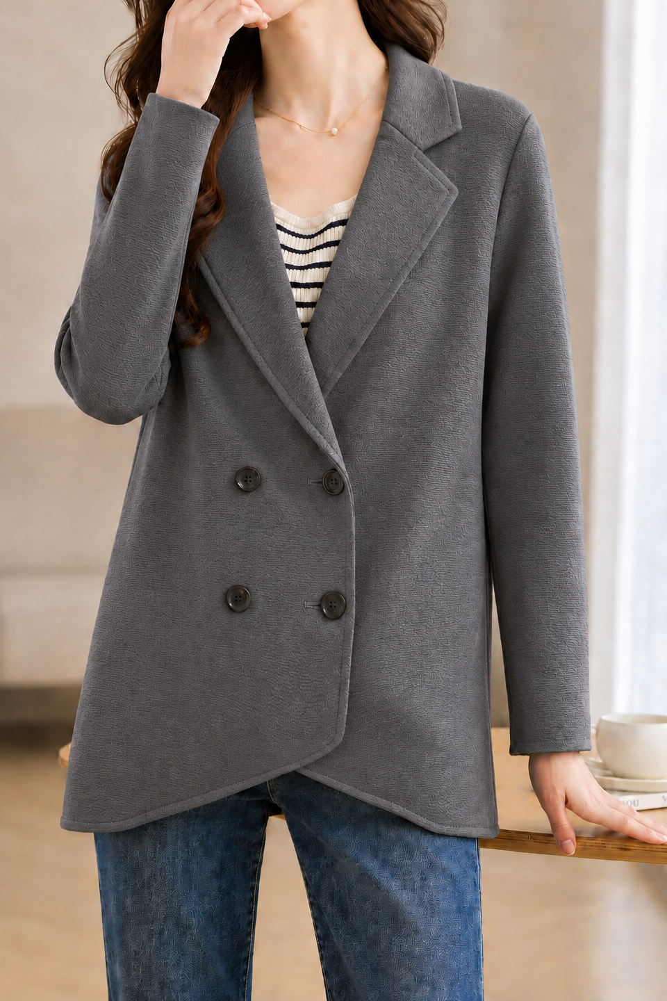 Elegant Minimal Lapel Knit Coat