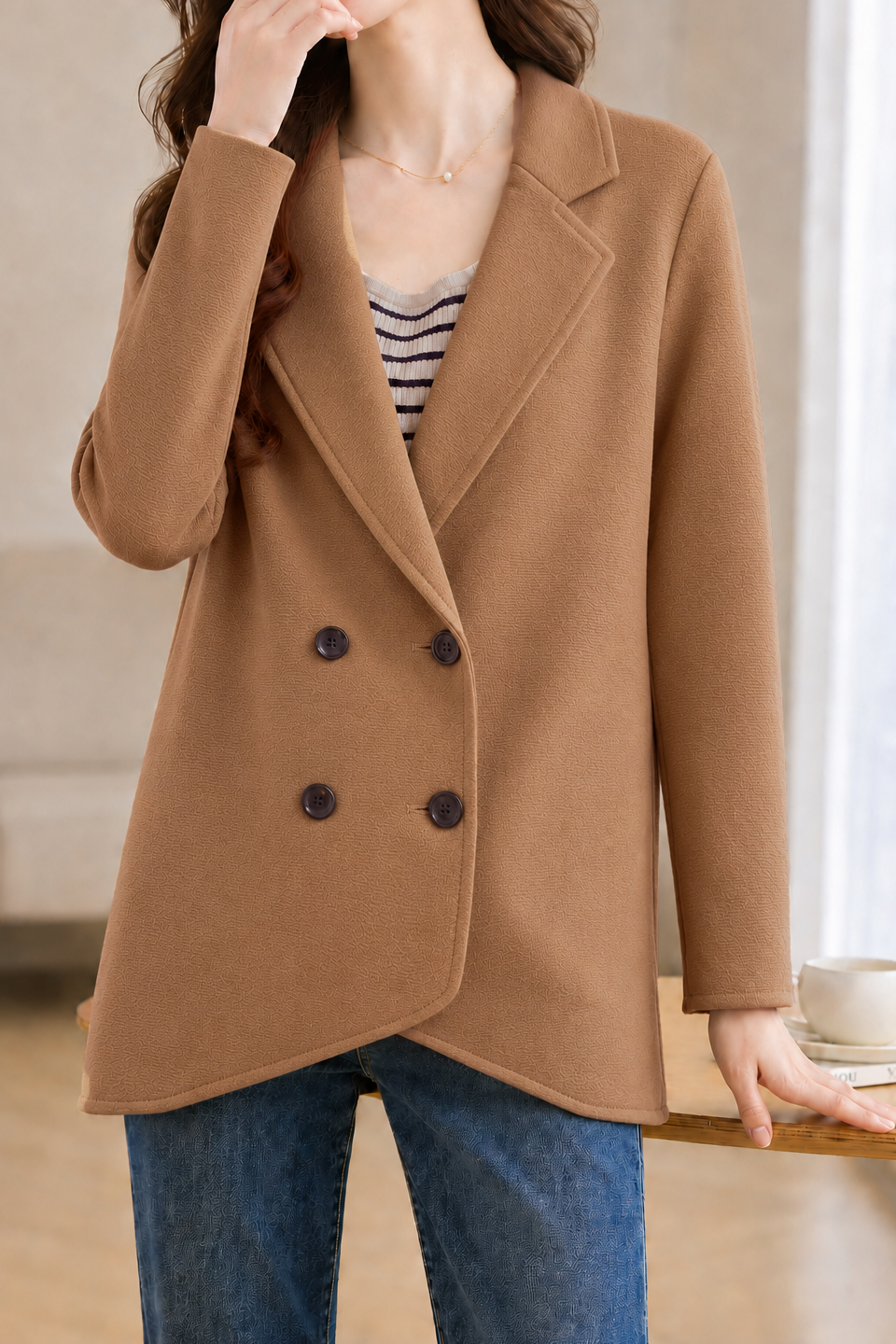 Elegant Minimal Lapel Knit Coat