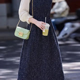 Exquisite Elegant Fake Two-Piece Crew Neck Lace Trim Long-Sleeve Dress