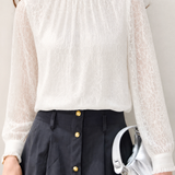 Exquisite Commuter Ruffled Mock Neck Lace Long-Sleeve Blouse