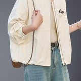 Elegant Commuter Crew Neck Zip Long-Sleeve Coat