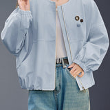 Elegant Commuter Crew Neck Zip Long-Sleeve Coat