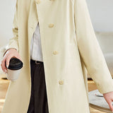 Elegant Commuter Lapel Double-Breasted Long-Sleeve Trench Coat