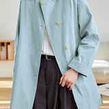 Elegant Commuter Lapel Double-Breasted Long-Sleeve Trench Coat