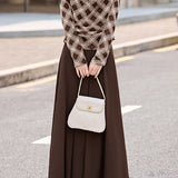 Elegant Plaid Color-Block Top & Midi Skirt Two-Piece Set