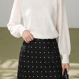 Exquisite Commuter Jacquard Beaded Spliced Chiffon Long-Sleeve Blouse