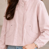 Casual Commuter Stand Collar Drawstring Zip Long-Sleeve Jacket