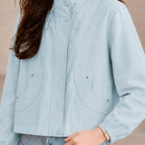 Casual Commuter Stand Collar Drawstring Zip Long-Sleeve Jacket