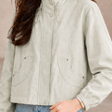 Casual Commuter Stand Collar Drawstring Zip Long-Sleeve Jacket