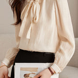 Exquisite Commuter Ruffled Tie Stand Collar Long-Sleeve Blouse