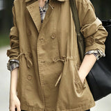 Casual Commuter Lapel Double-Breasted Long-Sleeve Trench Coat