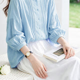 French Elegant Ruffled Stand Collar Long-Sleeve Blouse
