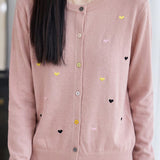 Exquisite Commuter Crew Neck Color Button Embroidered Long-Sleeve Knit Cardigan