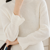 Elegant Commuter Ruffled Mock Neck Long-Sleeve Knit Top