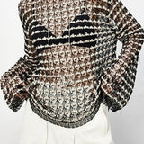 French Mesh Hollow‑Out Long‑Sleeve Knit Sweater