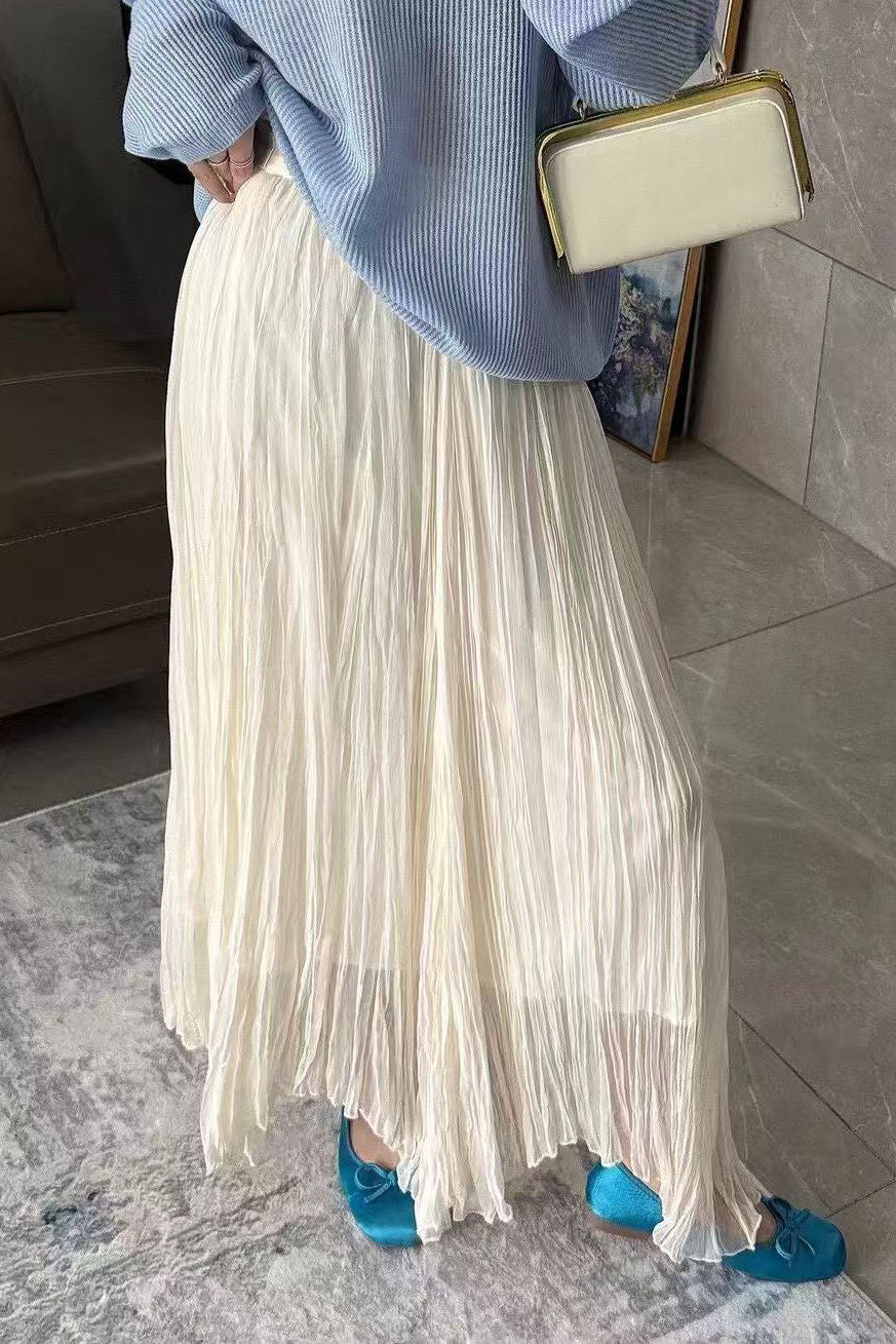 Elegant Draped Pleated Irregular Midi Skirt