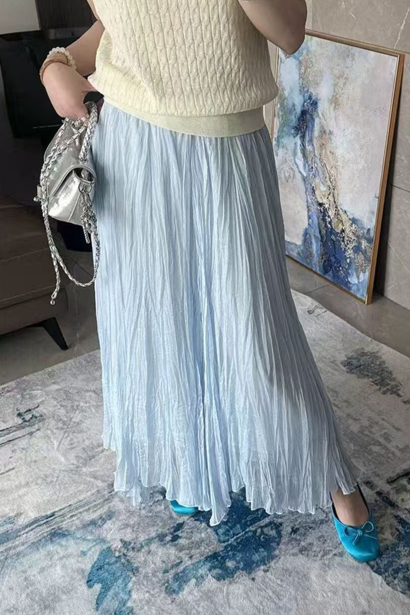 Elegant Draped Pleated Irregular Midi Skirt