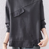 Casual Commuter Crew‑Neck Long‑Sleeve Sweatshirt With Diagonal Seam Irregular Hem