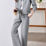 Casual Two‑Piece Set: Hooded Zip‑Up Long‑Sleeve Top & Drawstring Pants