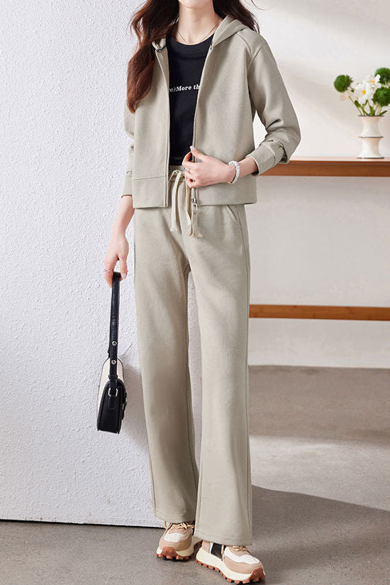 Casual Two‑Piece Set: Hooded Zip‑Up Long‑Sleeve Top & Drawstring Pants