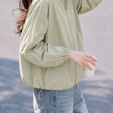 Casual Commuter Stand‑Collar Long‑Sleeve Zip‑Up Jacket With Drawstrings