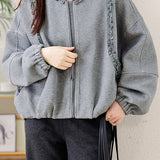 Exquisite Casual Crew‑Neck Zip‑Up Sweatshirt Jacket With Lace Splicing