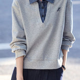 Casual Commuter Plaid Lapel Long‑Sleeve Sweatshirt In Fake‑Two‑Piece Design