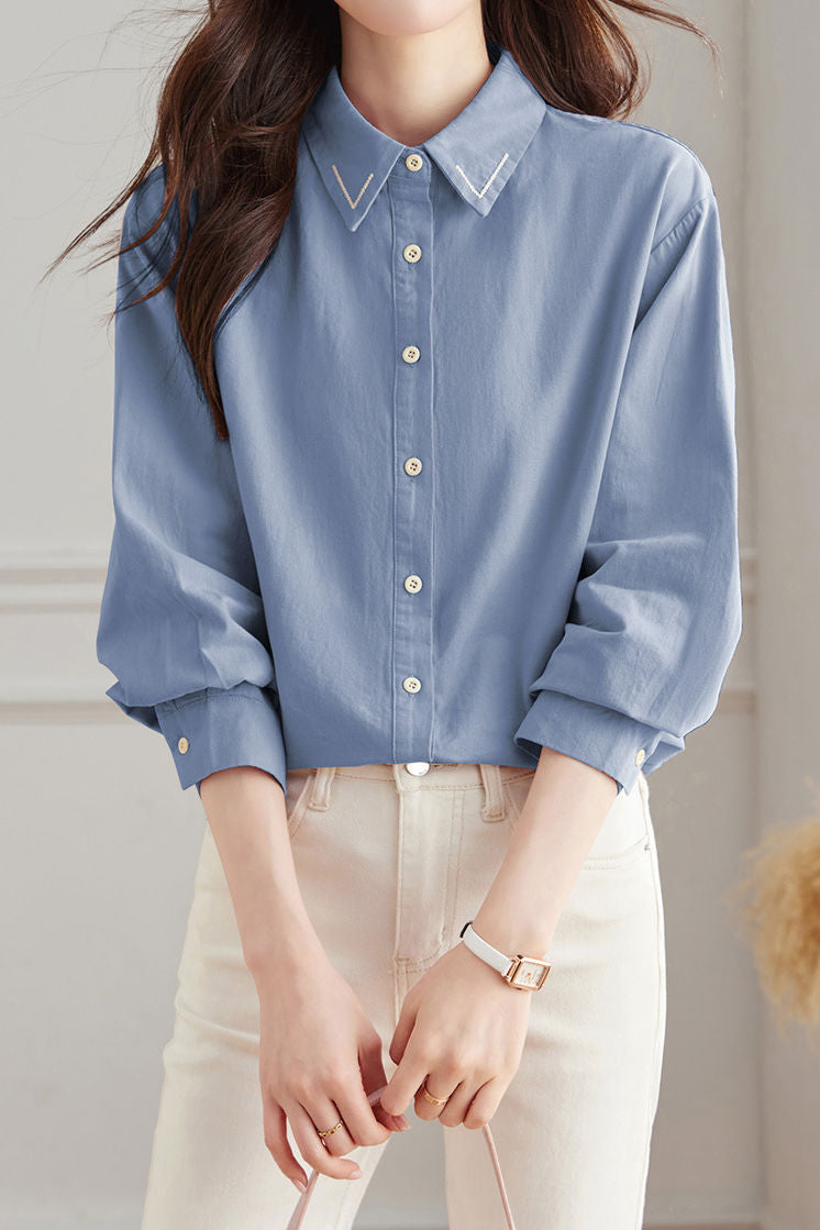 Exquisite Commuter Small Lapel Long‑Sleeve Embroidered Blouse