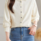 Exquisite Commuter Small Lapel Long‑Sleeve Embroidered Blouse