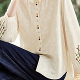 Exquisite Commuter Peter‑Pan‑Collar Long‑Sleeve Embroidered Blouse With Lantern Sleeves
