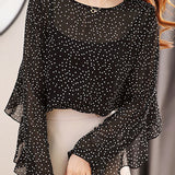 Exquisite Commuter Crew‑Neck Long‑Sleeve Blouse With Small Polka‑Dot Print